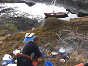 cooking over open fire, Scottish island, bivouac, faering
